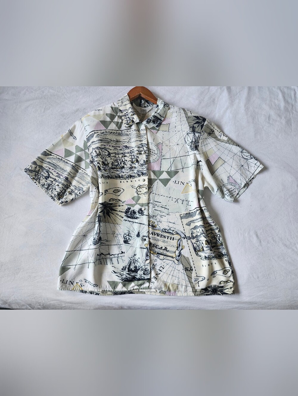 Vintage Nautical Map-Print Button-Up Top